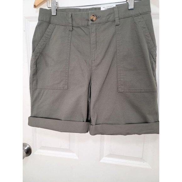 Style & Co Mid Rise Roll Cuff Shorts Size 8 Olive Green Cotton Blend - Picture 2 of 12